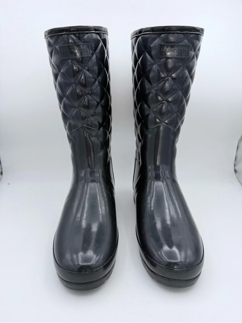 Hunter women’s adjustable, quilted, refined, slim fit short rain boot black SZ 8